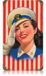 "Girl Saluting" Vintage Metal Sign